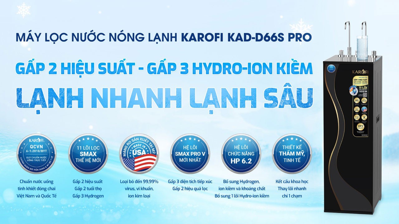 Máy lọc nước nóng nguội Karofi KAD-D66S PRO